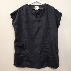 Andrea Jovine - 100% Linen Black Top with Pockets - Size L